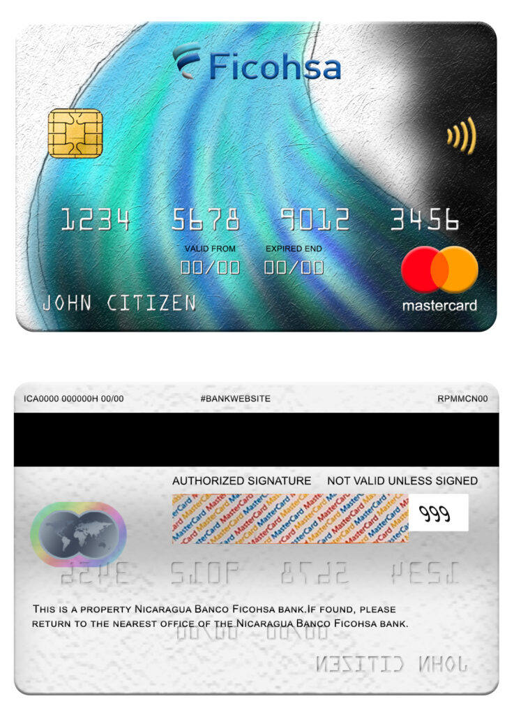Editable Nicaragua Banco Ficohsa bank mastercard Templates in PSD Format