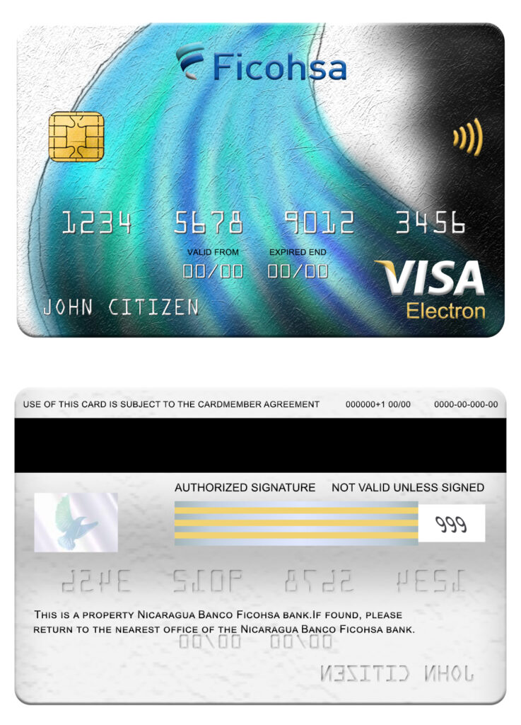Fillable Nicaragua Banco Ficohsa bank visa electron card Templates | Layer-Based PSD