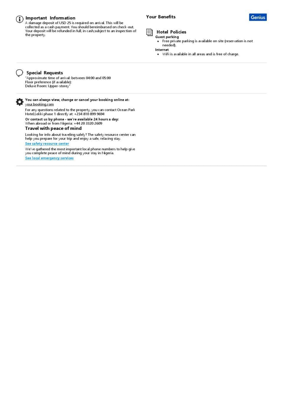 Editable Nigeria Hotel Booking Form Template | Fillable PDF