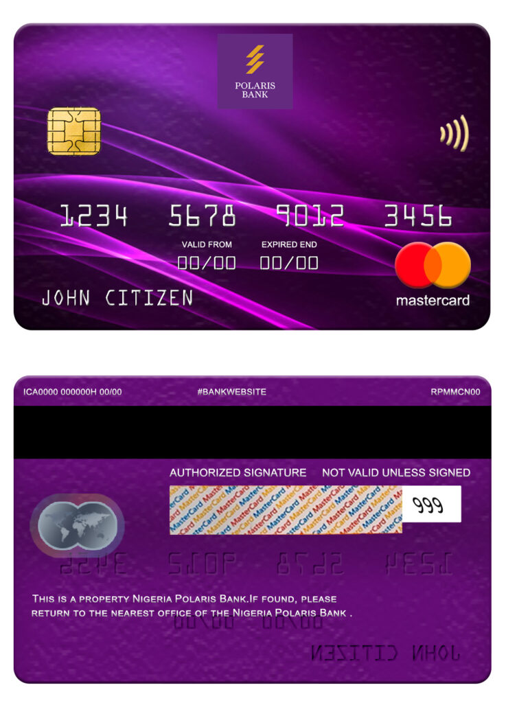 Editable Nigeria Polaris bank mastercard Templates in PSD Format