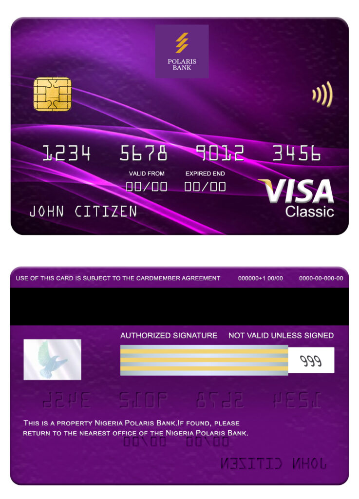 Fillable Nigeria Polaris bank visa classic card Templates | Layer-Based PSD
