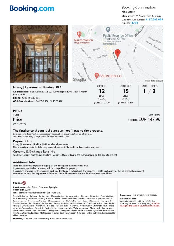 Editable North Macedonia Hotel Booking Form Template | Fillable PDF
