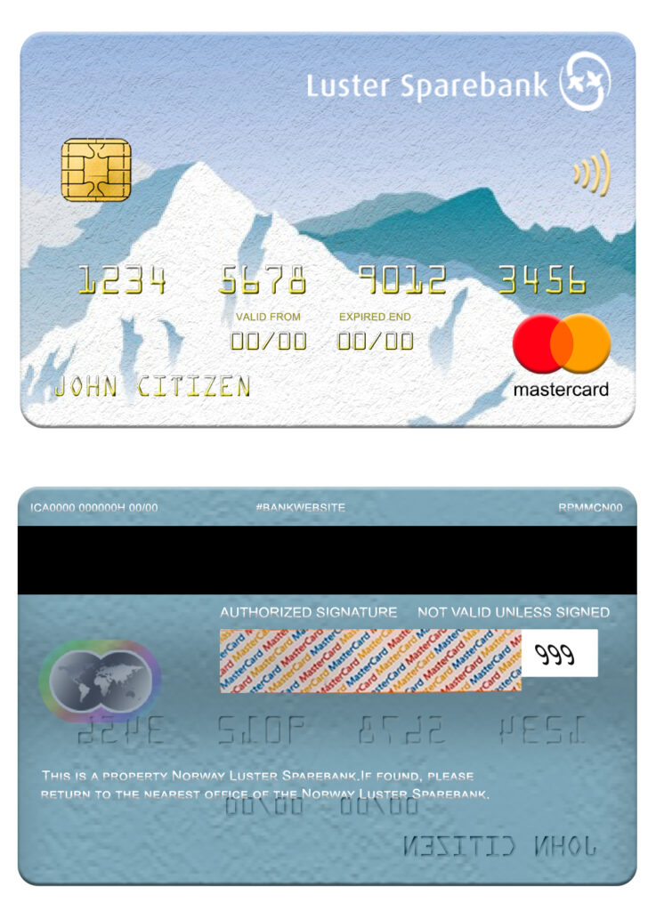 Editable Norway Luster Sparebank mastercard Templates in PSD Format