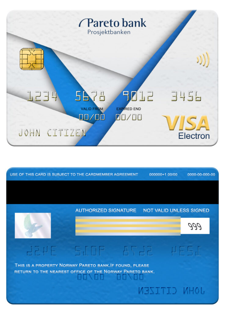 Editable Norway Pareto bank visa electron card Templates in PSD Format