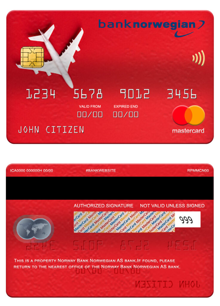 Editable Norway bank Norwegian AS bank mastercard Templates in PSD Format