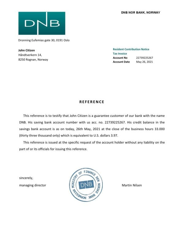 Download Norway DNB Nor Bank Reference Letter Templates | Editable Word