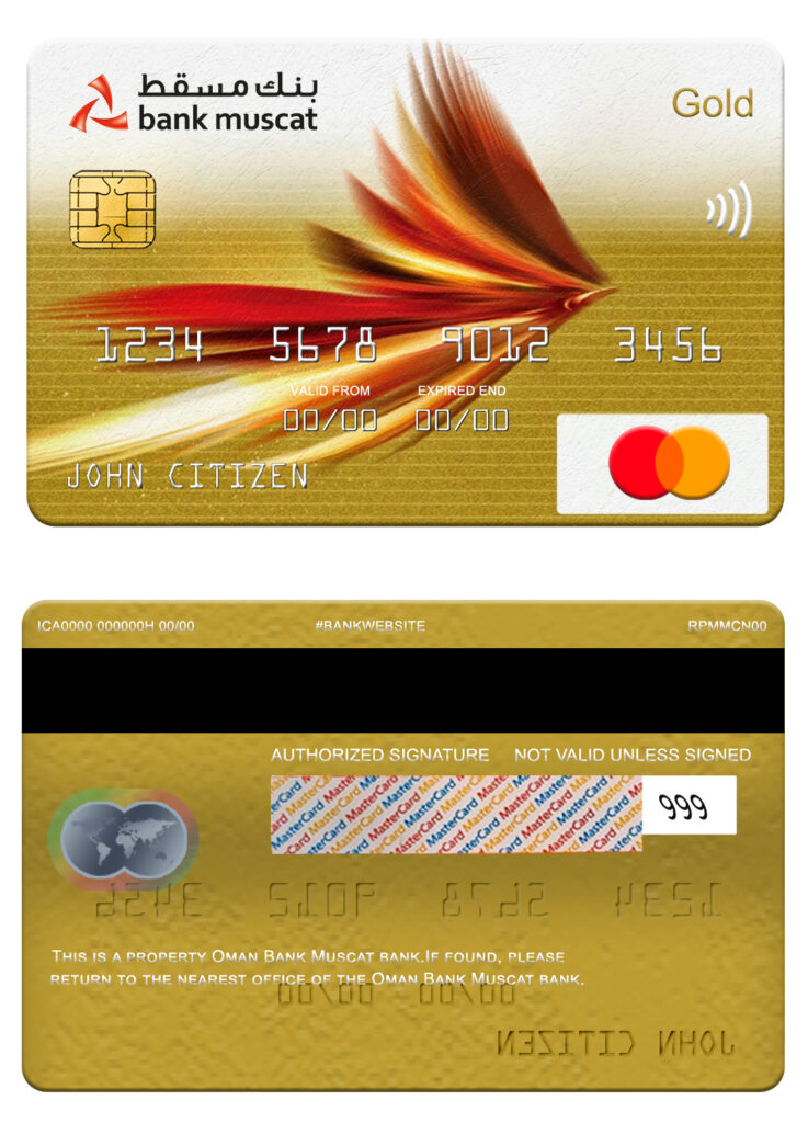 Fillable Oman Bank Muscat mastercard gold Templates | Layer-Based PSD