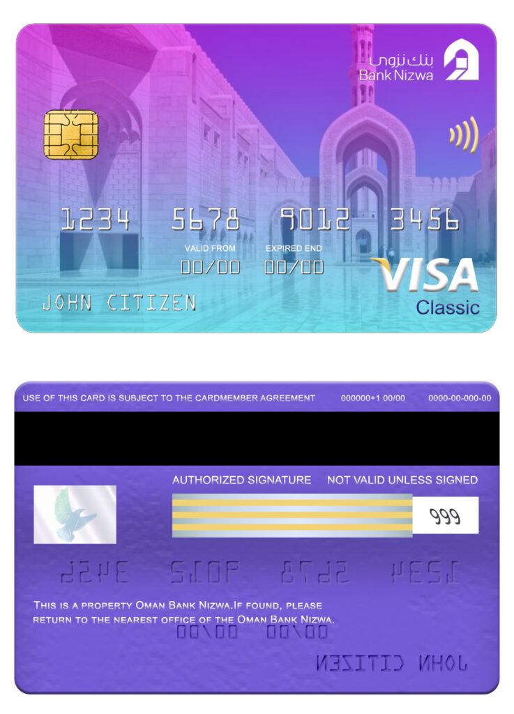 Editable Oman bank Nizwa visa classic card Templates in PSD Format