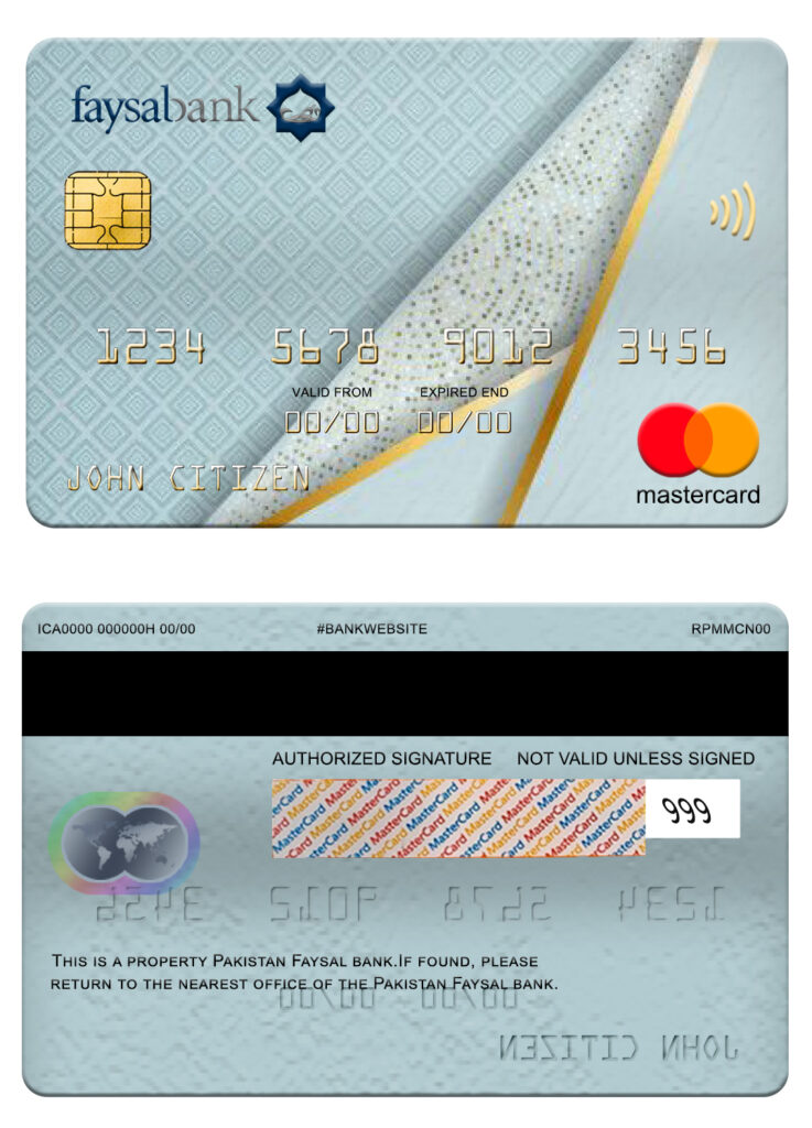 Fillable Pakistan Faysal bank mastercard Templates | Layer-Based PSD