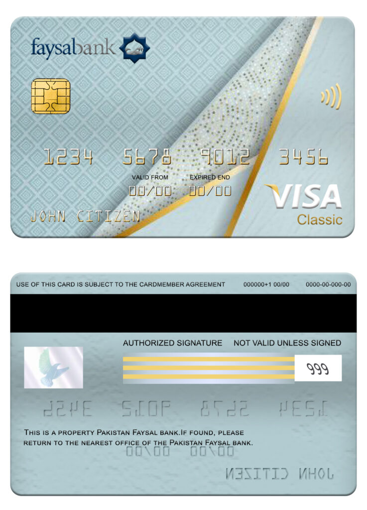 Editable Pakistan Faysal bank visa classic card Templates in PSD Format