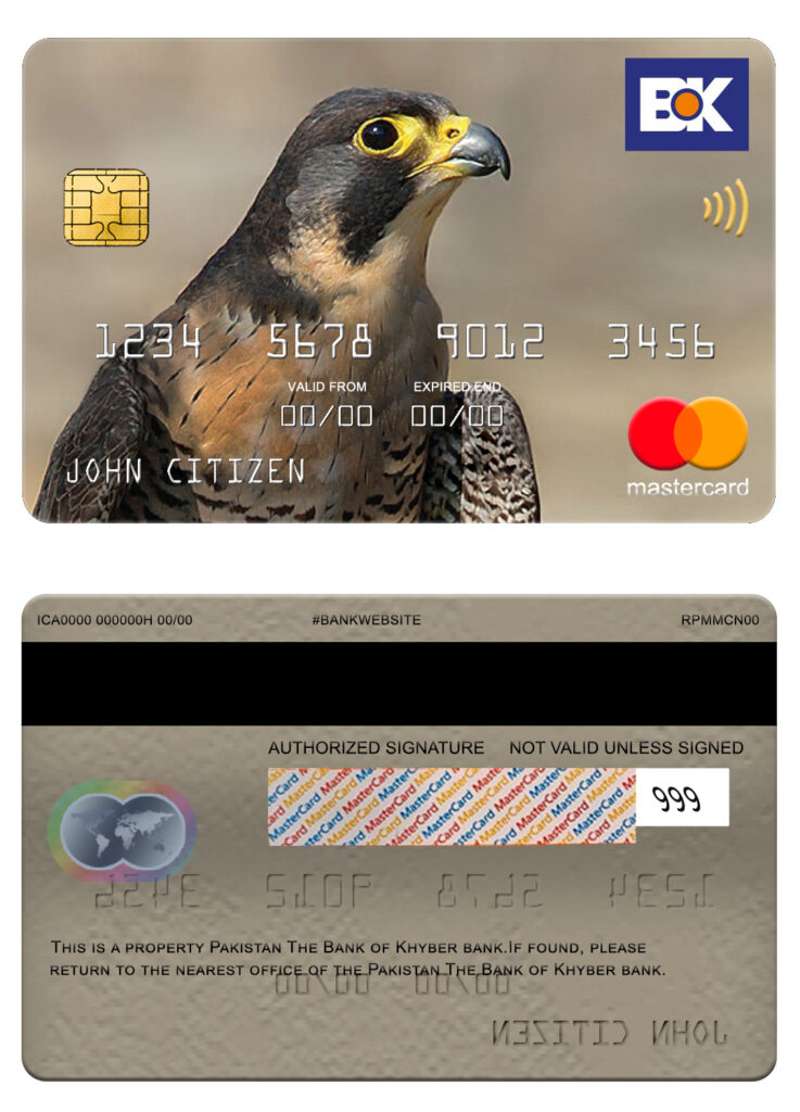 Fillable Pakistan The bank of Khyber mastercard Templates | Layer-Based PSD