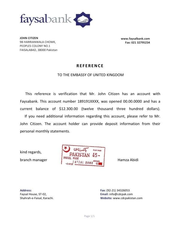 Download Pakistan Faysalbank Bank Reference Letter Templates | Editable Word