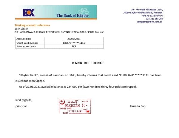 Download Pakistan Khyber Bank Reference Letter Templates | Editable Word