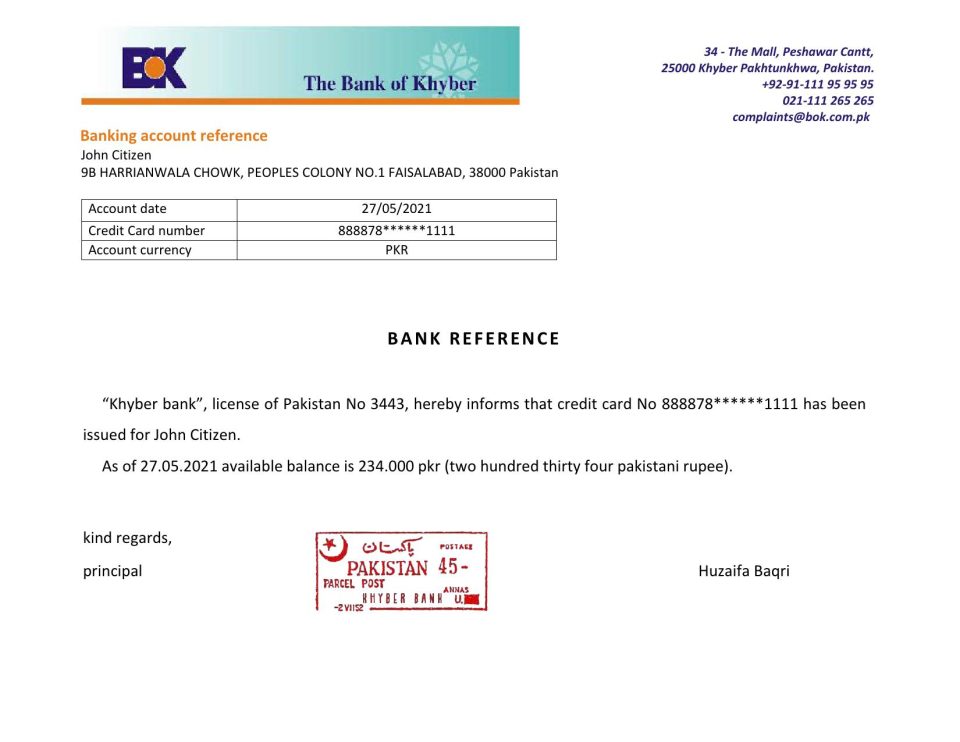 Download Pakistan Khyber Bank Reference Letter Templates | Editable Word