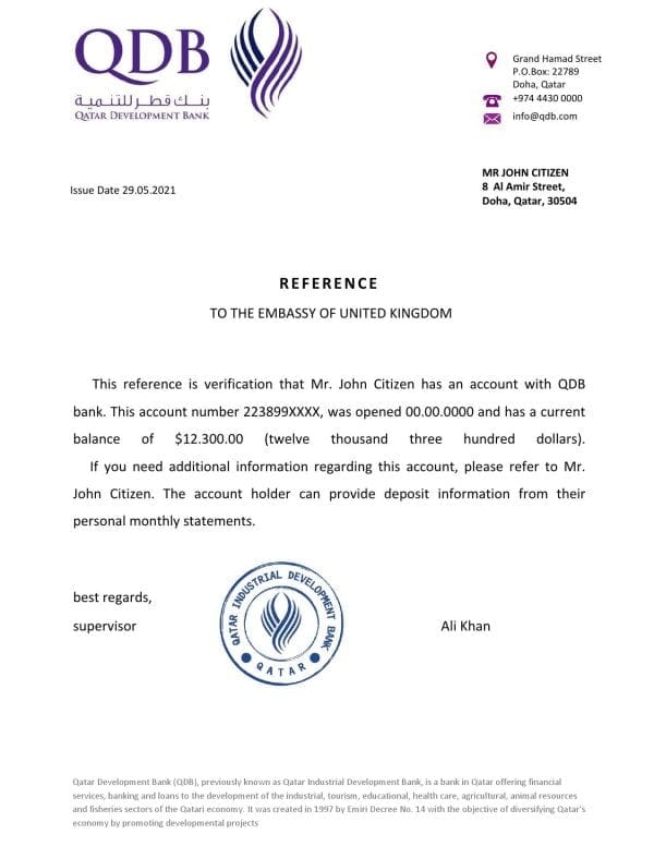 Download Qatar Development Bank Reference Letter Templates | Editable Word