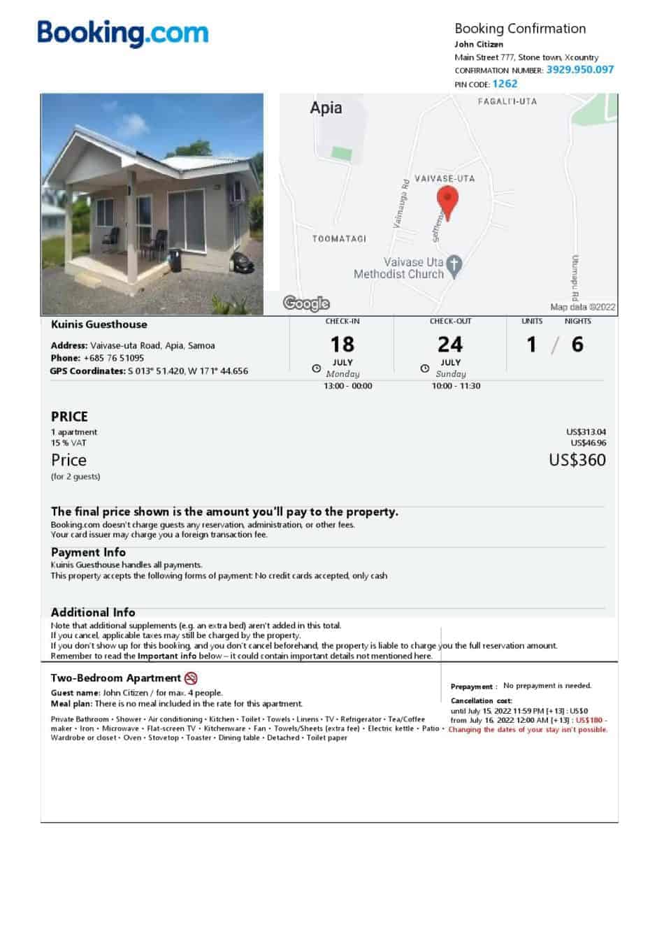 Customizable Samoa Airbnb Reservation Template | Word & PDF Formats