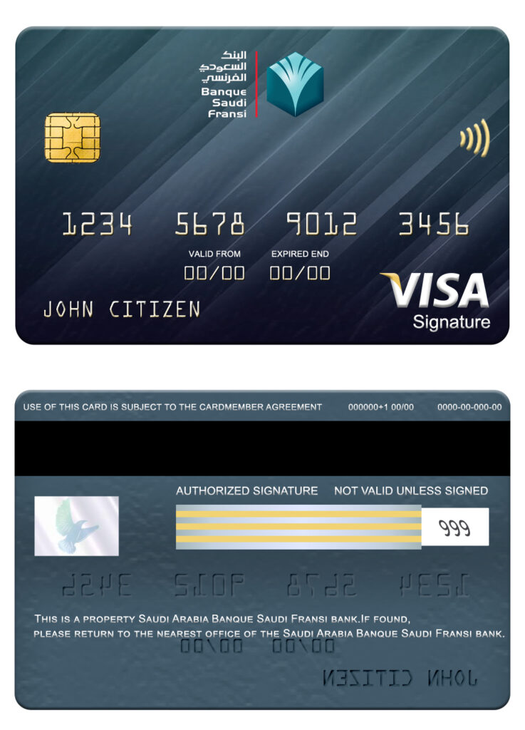 Fillable Saudi Arabia Banque Saudi Fransi bank visa signature card Templates | Layer-Based PSD