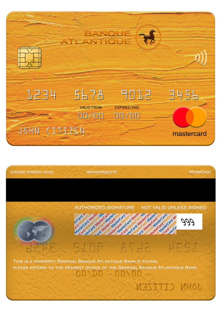 Fillable Senegal Banque Atlantique Bank mastercard Templates | Layer-Based PSD