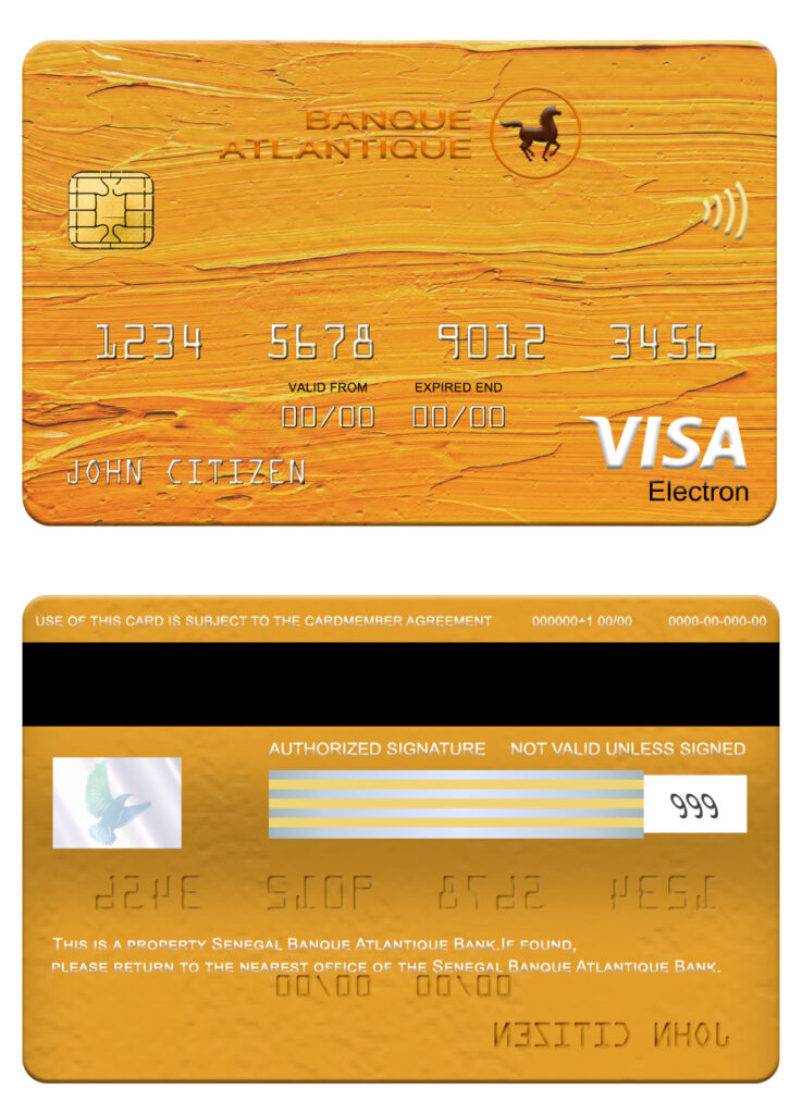 Editable Senegal Banque Atlantique Bank visa electron card Templates in PSD Format