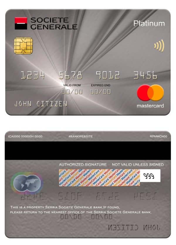 Fillable Serbia Societe Generale bank mastercard platinum Templates | Layer-Based PSD