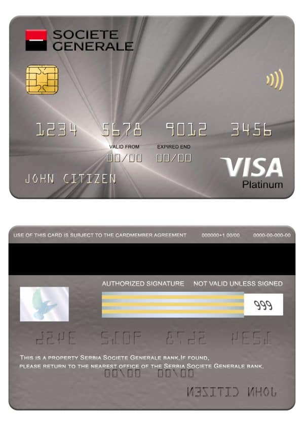 Editable Serbia Societe Generale bank visa platinum card Templates in PSD Format