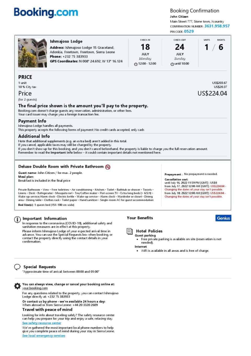 Customizable Sierra Leone Airbnb Reservation Template | Word & PDF Formats