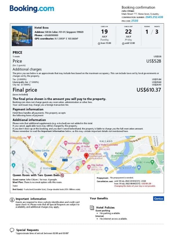 Customizable Singapore Airbnb Reservation Template | Word & PDF Formats