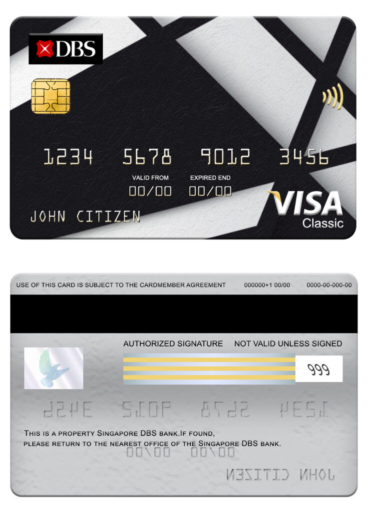 Fillable Singapore DBS bank visa classic card Templates | Layer-Based PSD