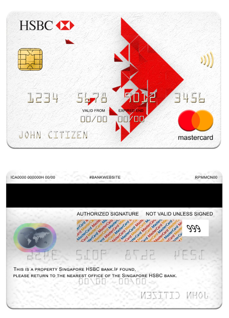 Editable Singapore HSBC bank mastercard Templates in PSD Format