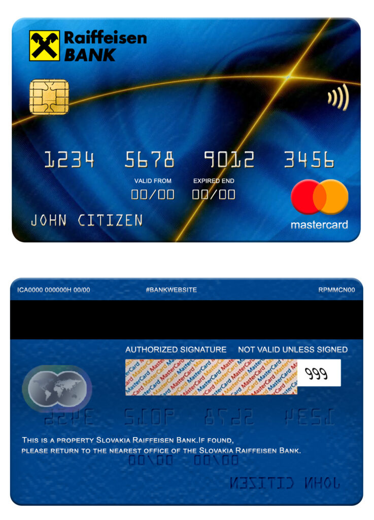 Fillable Slovakia Raiffeisen Bank mastercard Templates | Layer-Based PSD