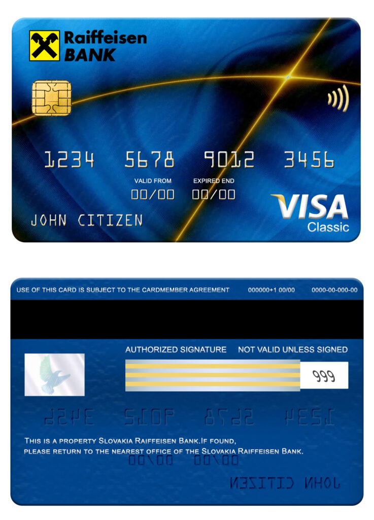 Editable Slovakia Raiffeisen Bank visa classic card Templates