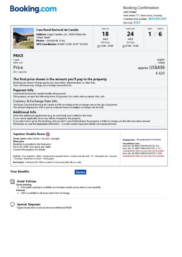 Customizable Spain Airbnb Reservation Template | Word & PDF Formats