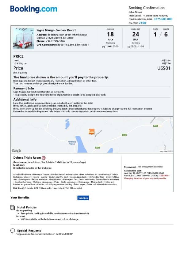 Customizable Sri Lanka Airbnb Reservation Template | Word & PDF Formats