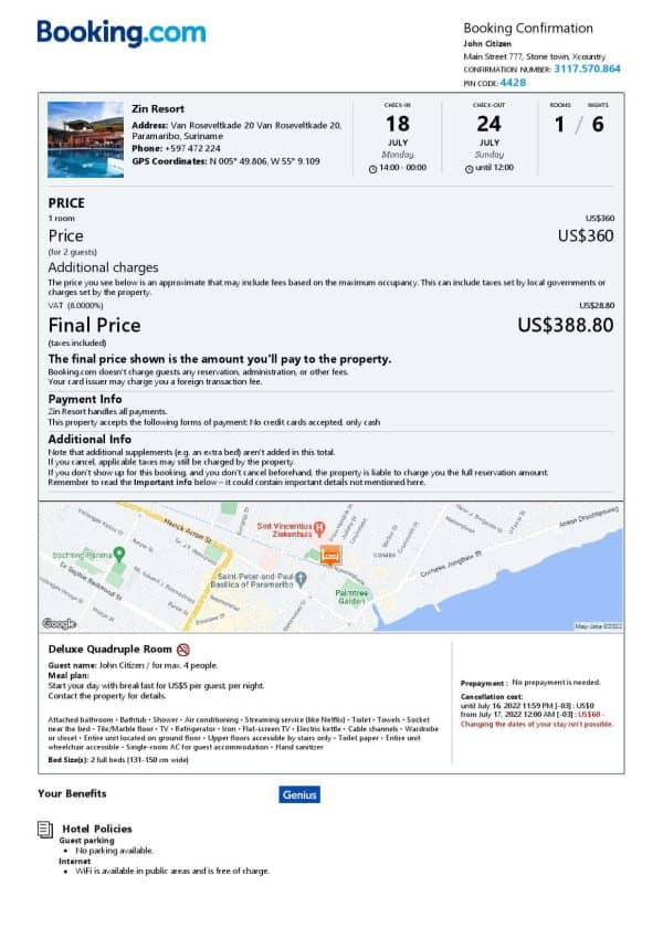 Customizable Suriname Airbnb Reservation Template | Word & PDF Formats