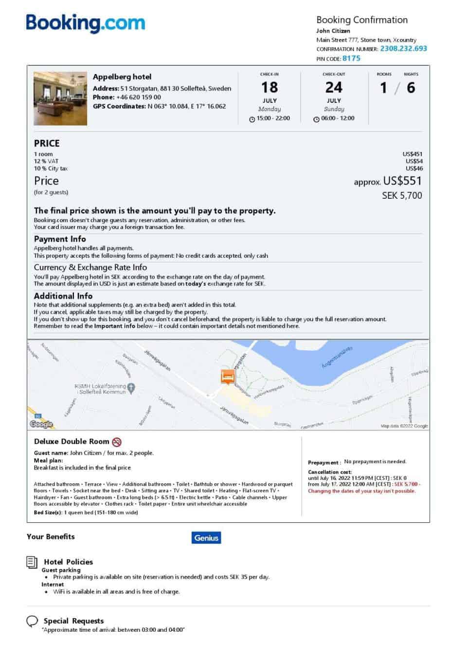 Customizable Sweden Airbnb Reservation Template | Word & PDF Formats
