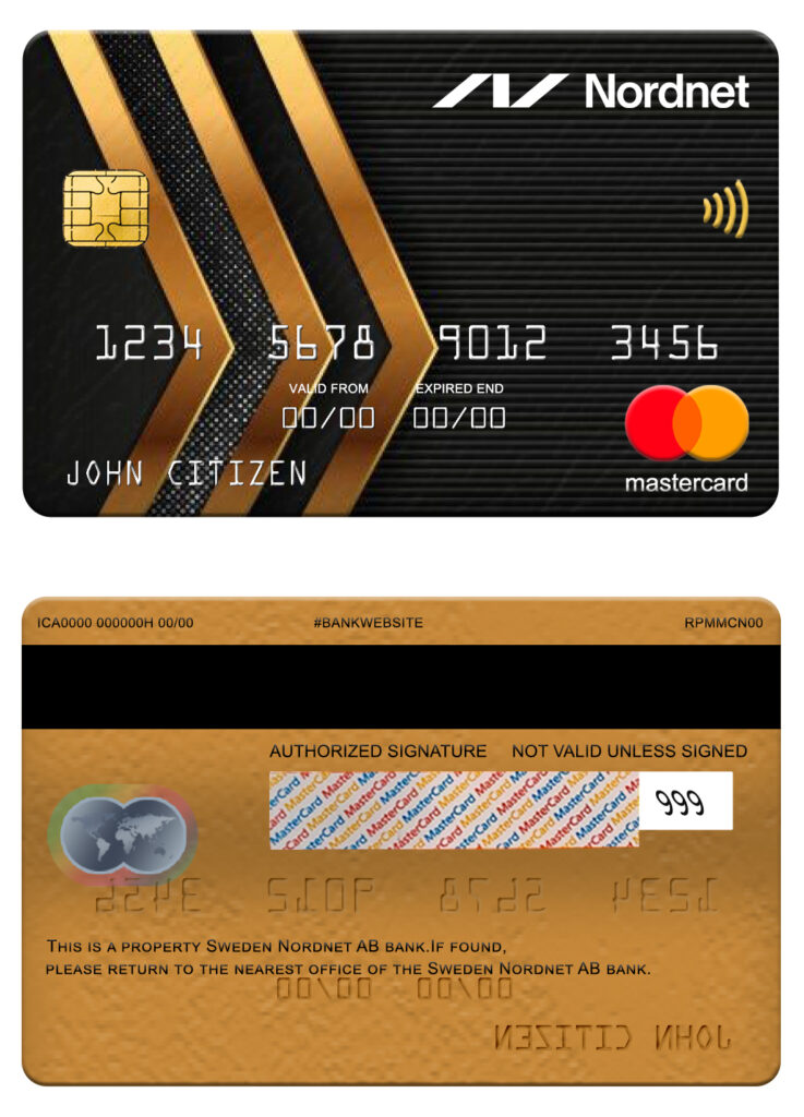 Fillable Sweden Nordnet AB bank mastercard Templates | Layer-Based PSD