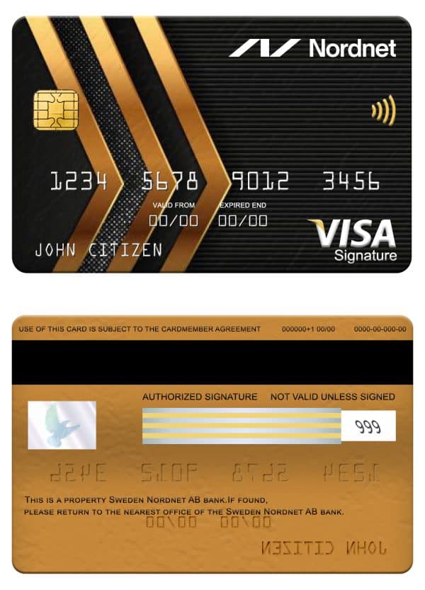 Editable Sweden Nordnet AB bank visa signature card Templates in PSD Format