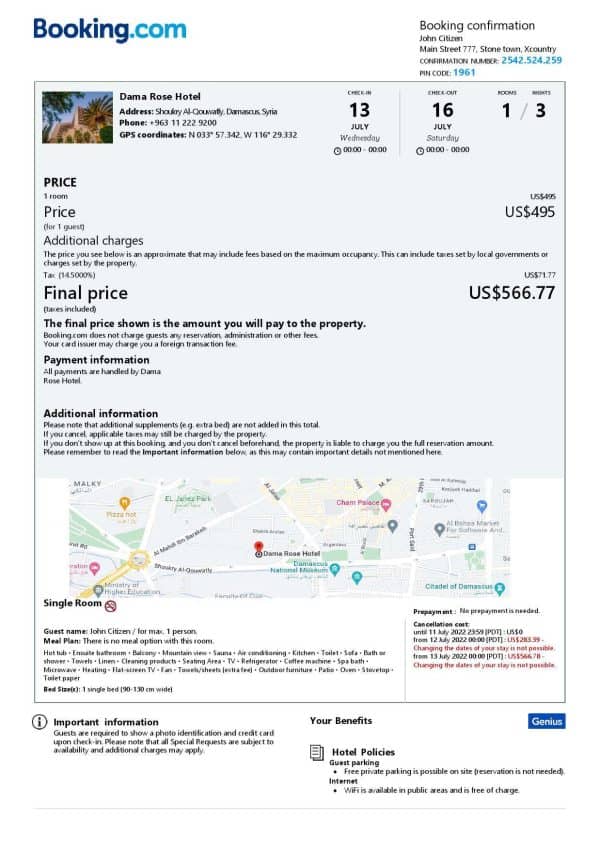 Customizable Syria Airbnb Reservation Template | Word & PDF Formats
