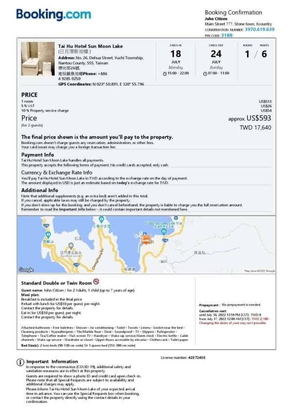 Customizable Taiwan Airbnb Reservation Template | Word & PDF Formats
