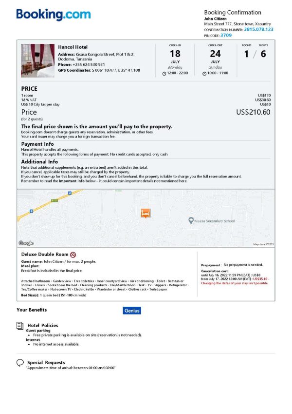 Customizable Tanzania Airbnb Reservation Template | Word & PDF Formats
