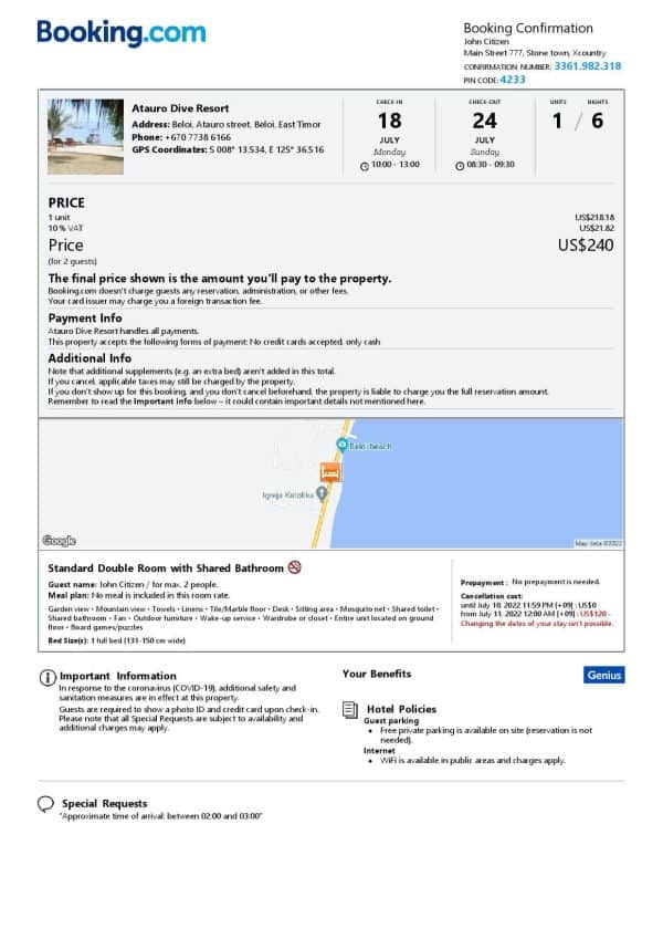 Customizable Timor-Leste Airbnb Reservation Template | Word & PDF Formats