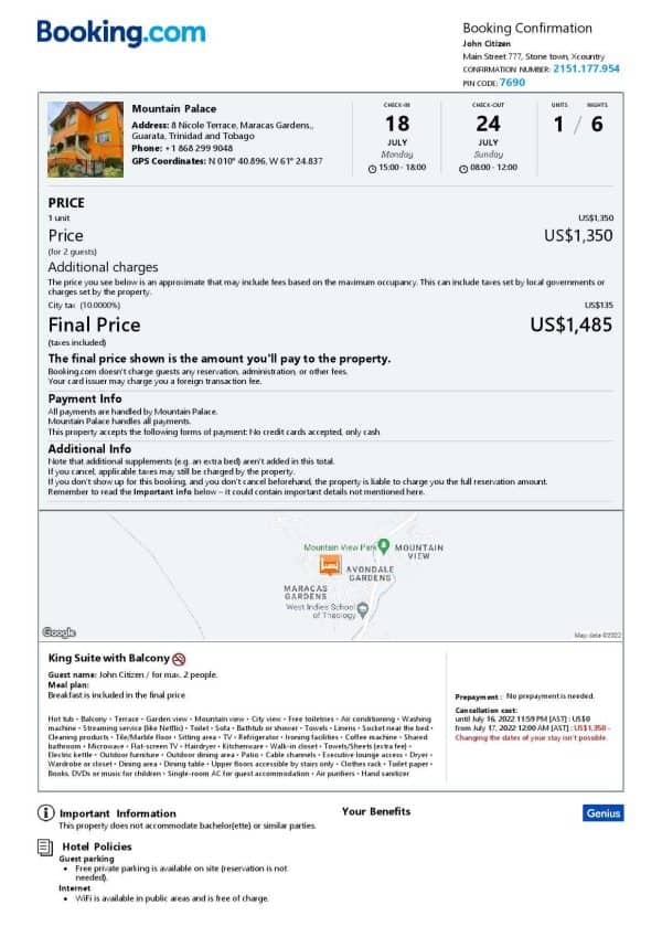 Customizable Trinidad and Tobago Airbnb Reservation Template | Word & PDF Formats