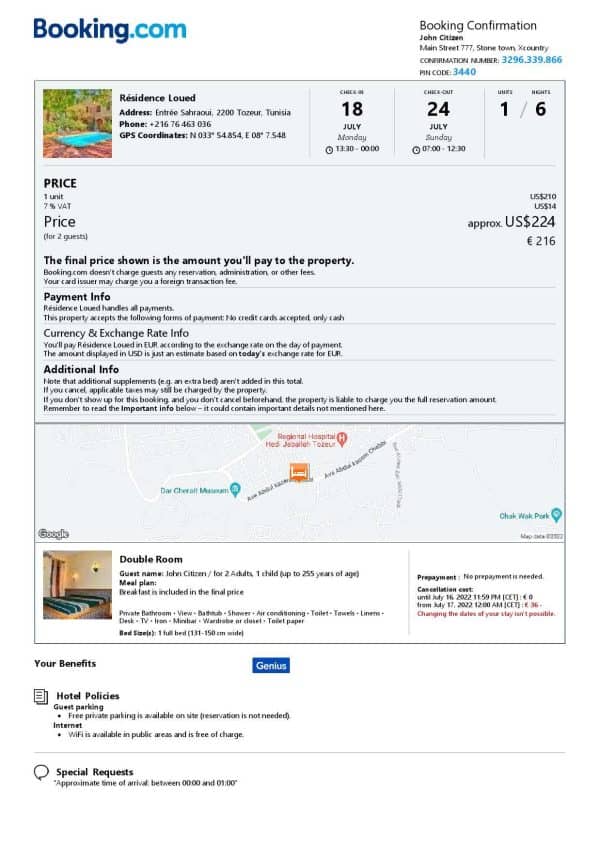 Customizable Tunisia Airbnb Reservation Template | Word & PDF Formats