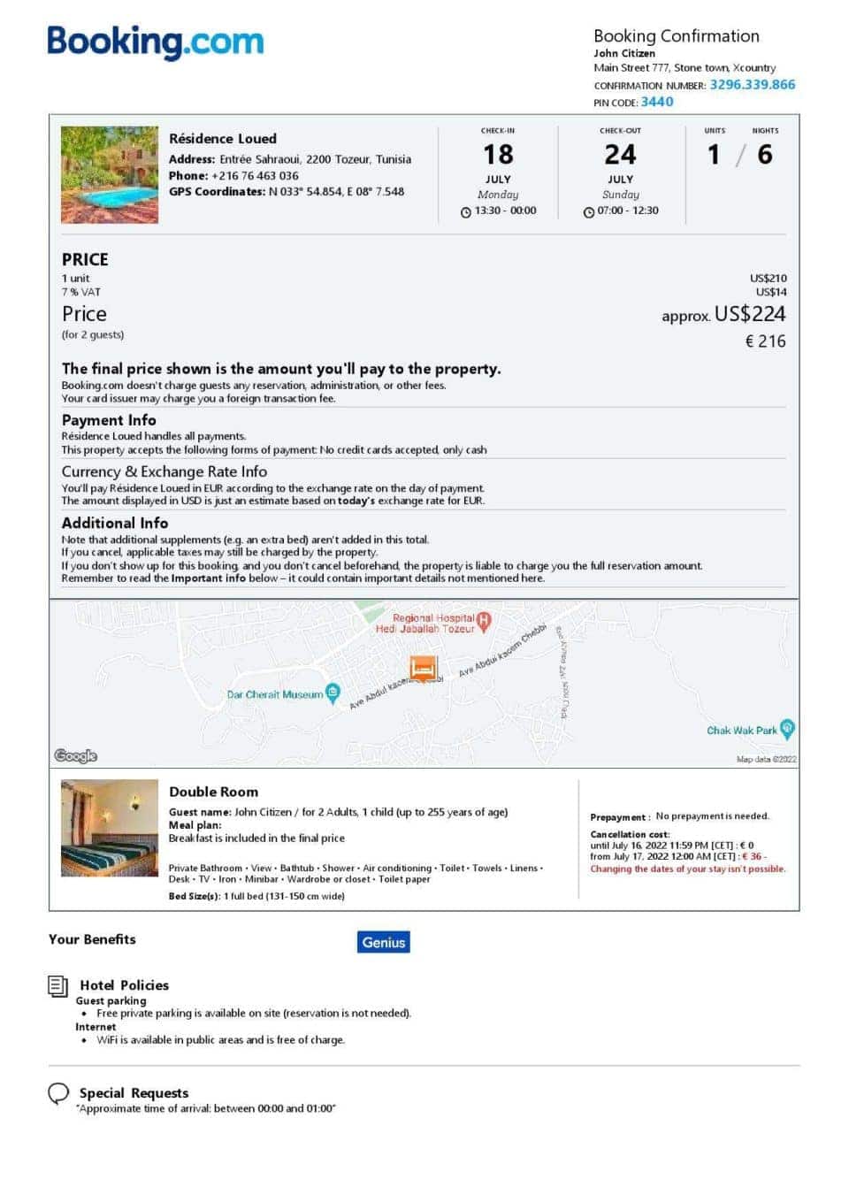 Customizable Tunisia Airbnb Reservation Template | Word & PDF Formats