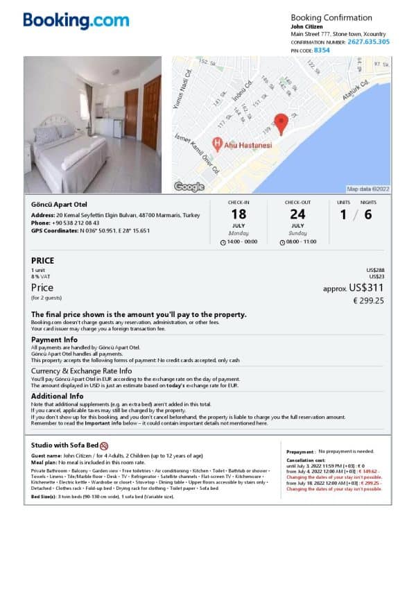 Customizable Turkey Airbnb Reservation Template | Word & PDF Formats