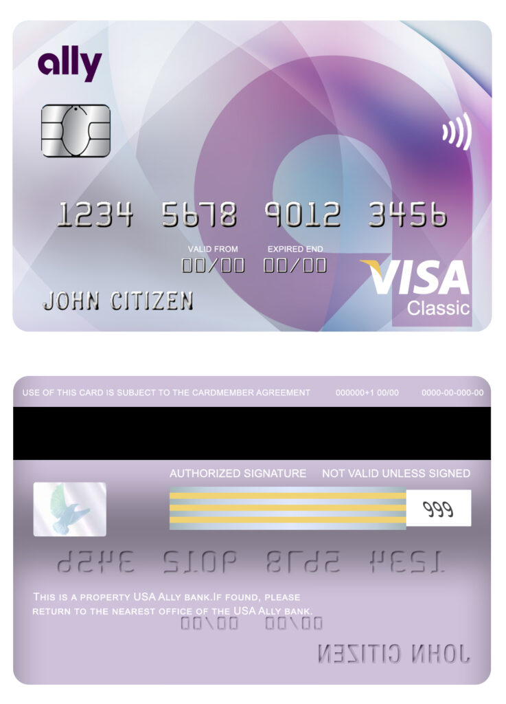 Editable USA Ally bank visa classic card Templates in PSD Format