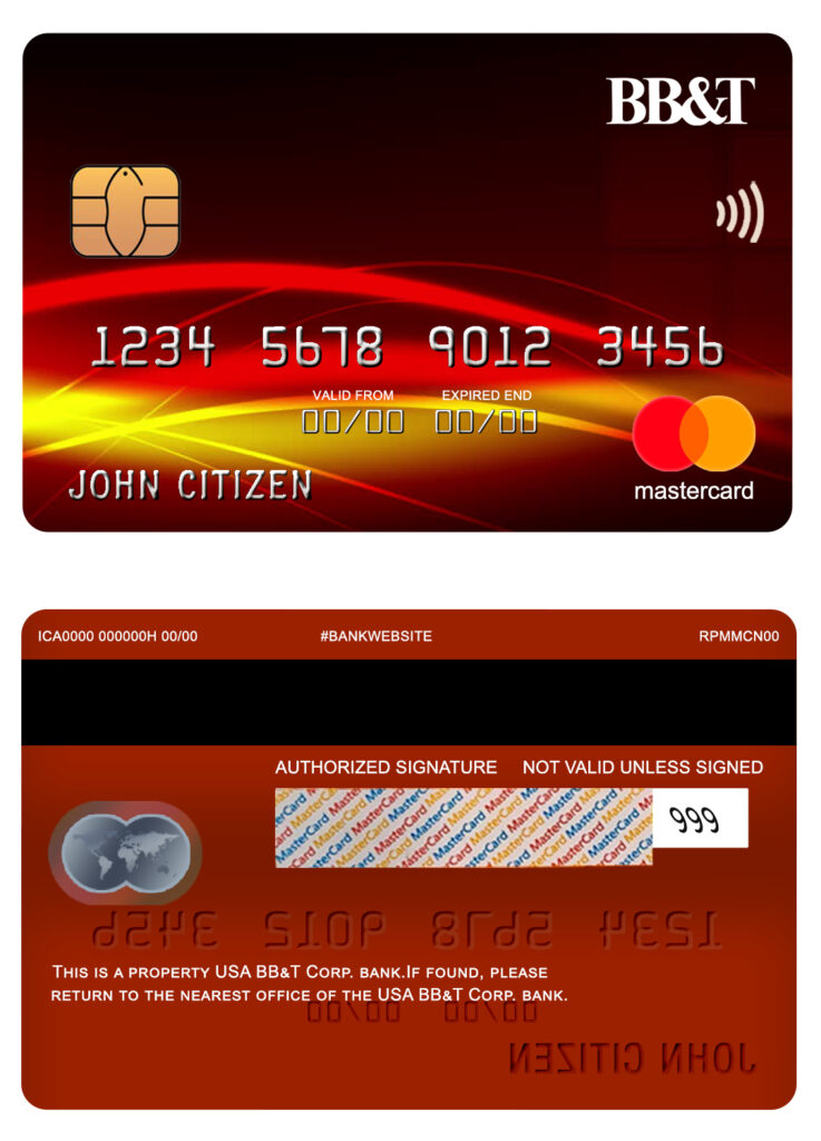 Editable USA BB&T Corp. bank mastercard Templates in PSD Format