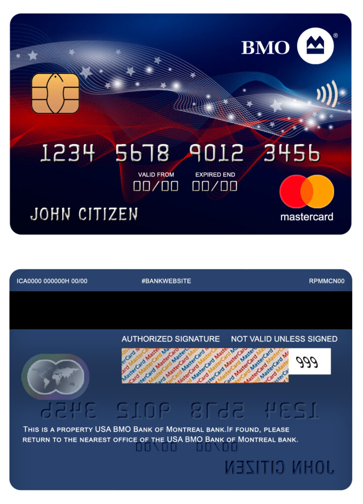 Editable USA BMO Bank of Montreal bank mastercard Templates in PSD Format