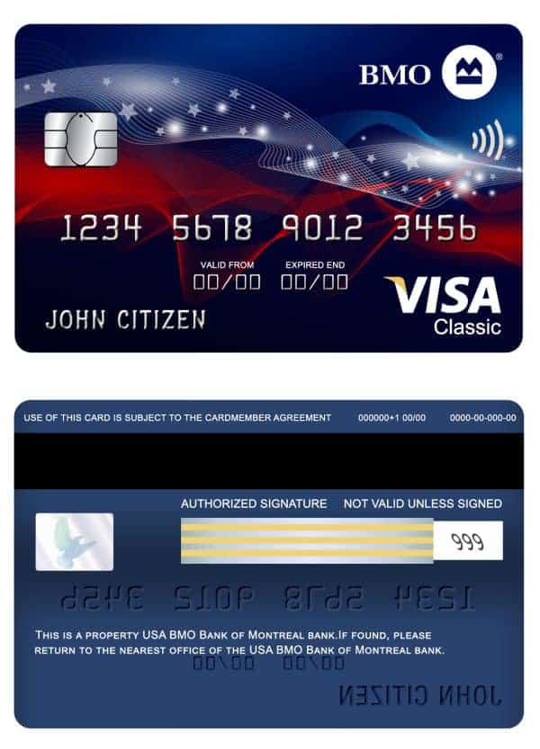 Fillable USA BMO Bank of Montreal bank visa classic card Templates | Layer-Based PSD