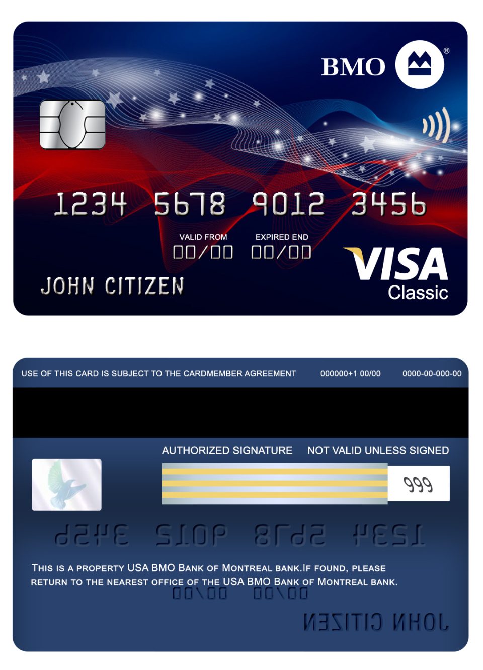 Fillable USA BMO Bank of Montreal bank visa classic card Templates | Layer-Based PSD